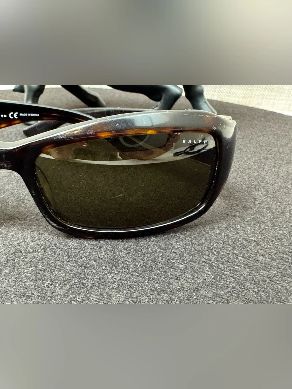 Ralph Lauren Black Tortoiseshell Wrap Sunglasses with Silver Logo Plaque